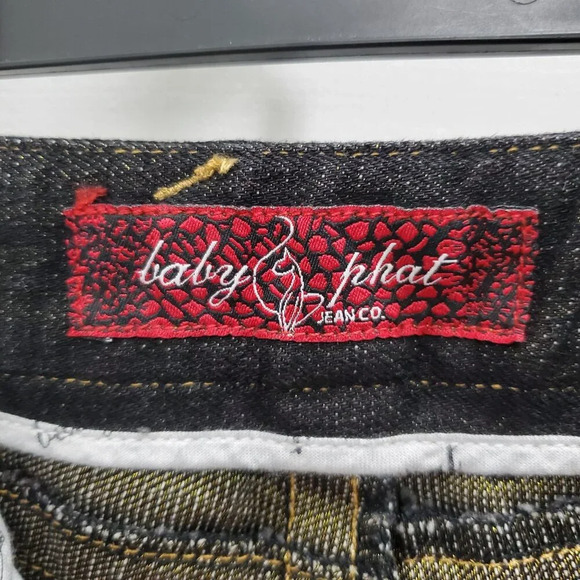 Baby Phat Junior's Y2K Black Gold Contrast Sequin Embellished Bootcut Jeans Sz 9 - Picture 5 of 10